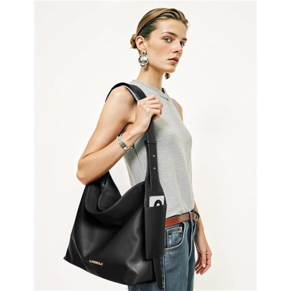 Women Shoulder Handbags with Small Pocket Black - Picture 1 of 5